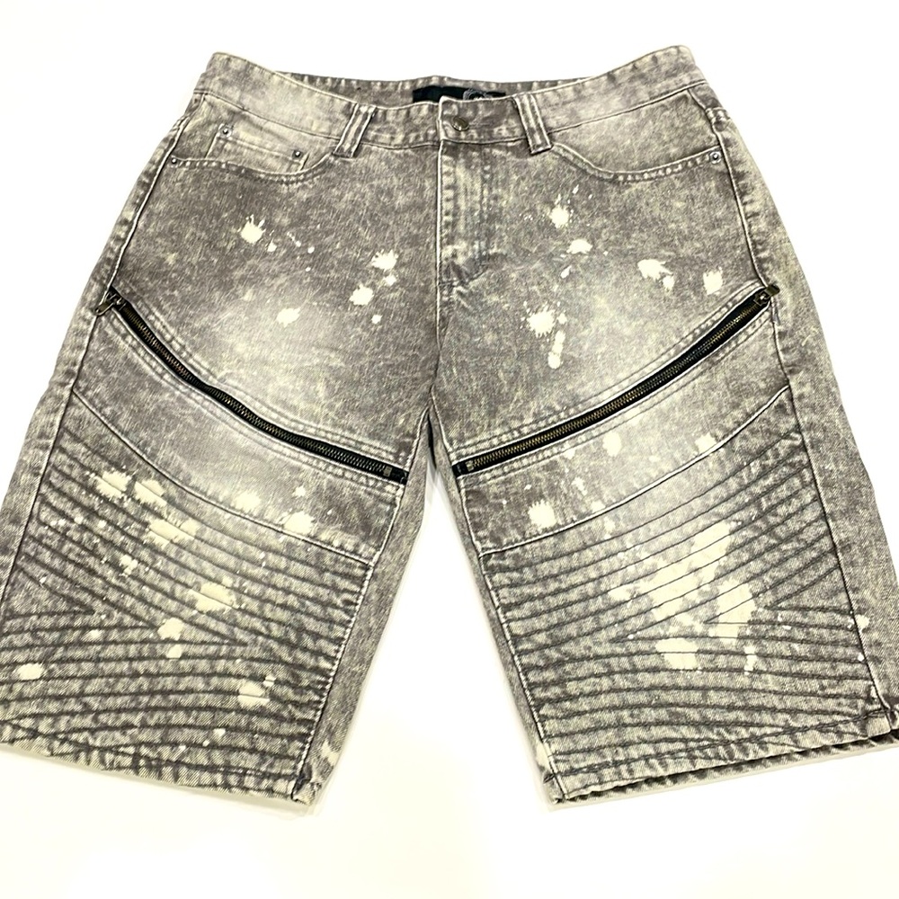 H&M denim Moto shorts 34 gray bleached distressed